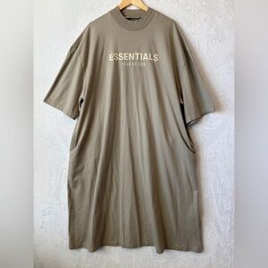 Essentials Fear of God women’s tan casual pull on midi tee shirt dress size XXL